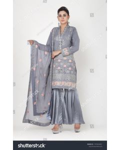 Embroidered and Sequins Work Faux Georgette Salwar Kameez