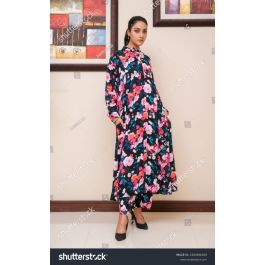 Magenta Chinon Salwar Kameez with Embroidered, Thread and Zari Work